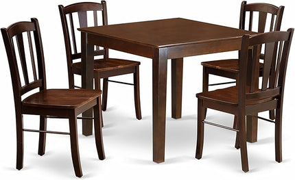 East West Furniture Oxford 5 Piece Room Furniture Set Includes a Square Kitchen Table and 4 Dining Chairs, 36x36 Inch, Mahogany - LeafyLoom