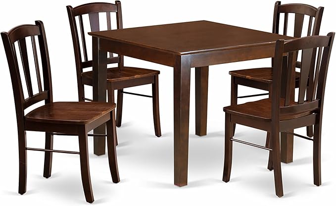 East West Furniture Oxford 5 Piece Room Furniture Set Includes a Square Kitchen Table and 4 Dining Chairs, 36x36 Inch, Mahogany - LeafyLoom
