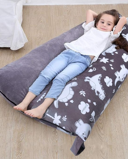 Stuffed Animal Storage Bean Bag Chair Cover | 53" Extra Large Beanbag for Kids and Adults, Plush Toys Holder and Organizer for Boys and Girls | Premium Velvet - Soft & Comfortable (Dinosaurs) - LeafyLoom