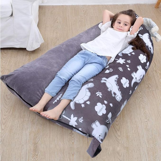 Stuffed Animal Storage Bean Bag Chair Cover | 53" Extra Large Beanbag for Kids and Adults, Plush Toys Holder and Organizer for Boys and Girls | Premium Velvet - Soft & Comfortable (Dinosaurs) - LeafyLoom