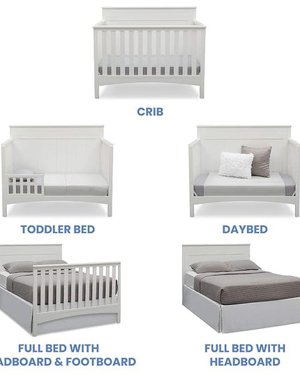 Delta Children Fancy 4-in-1 Crib, Bianca + Serta Perfect Slumber Dual Sided Recycled Fiber Core Crib and Toddler Mattress (Bundle) - LeafyLoom