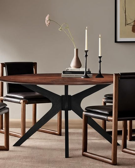 Soohow 47.2'' Round Dining Table Dining Room Table for 4-6 People,Kitchen Table Round Solid Wood Dining Table with Intersecting Pedestal Base,Walnut/Black - LeafyLoom