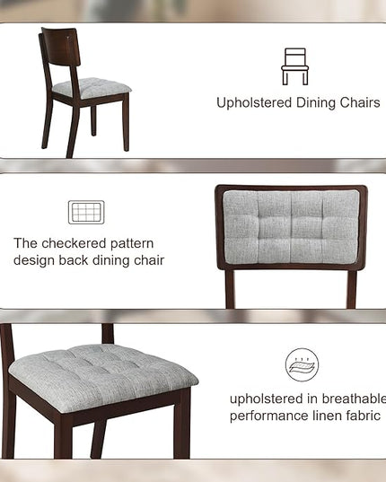 Rustic 42inch Round Dining Table Set for 4 with Cross Legs and Upholstered Chairs for Small Places, Espresso - LeafyLoom