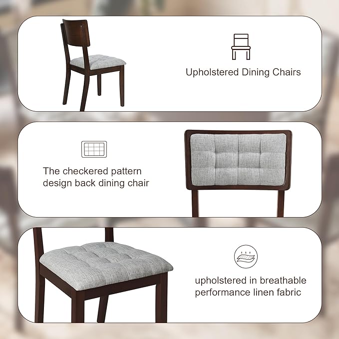 Rustic 42inch Round Dining Table Set for 4 with Cross Legs and Upholstered Chairs for Small Places, Espresso - LeafyLoom