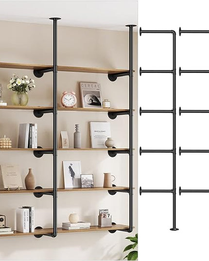Pynsseu Industrial Iron Pipe Shelf Wall Mount, Farmhouse DIY Open Bookshelf, Pipe Shelves for Kitchen Bathroom, bookcases Living Room Storage, 3Pack of 5 Tier. - LeafyLoom