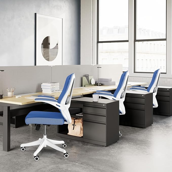 Office Chair with 350LBS Capacity, Ergonomic Comfort Home Desk Chair, Mid Back Gaming Chair with Wheels, Adjustable Height, Lumbar Support, Flip-up Armrest - LeafyLoom