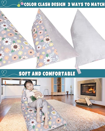 Stuffed Animal Storage Bean Bag Chair Cover, Velvet Canvas Gray Sunflower Plush Toy Storage Stuff and Sit Seat for Kids/Teens/Adults, 52" x 31" Extra Large Sofa, 200L/52Gal, Cover Only - LeafyLoom