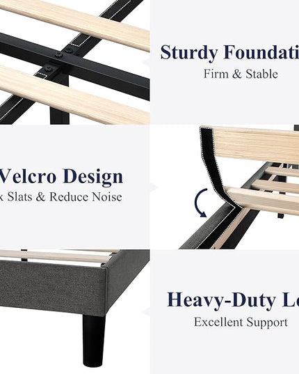Allewie Full Size Bed Frame, Platform Bed Frame with Upholstered Headboard, Modern Deluxe Wingback, Wood Slat Support, Mattress Foundation, Light Grey - LeafyLoom