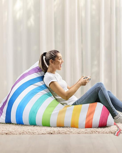 Stuffed Animal Storage Bean Bag Chair Cover Organizer Extra Large Beanbag Stuffed Animal Holder Canvas Stuff Animal Storage Sleeping Storage Bean Bag Chair Without Filling for Kids (Rainbow Style) - LeafyLoom
