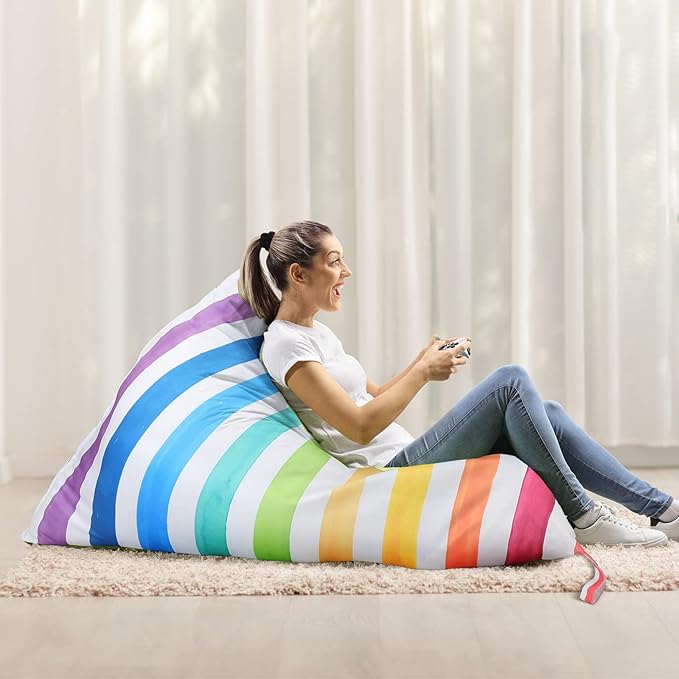 Stuffed Animal Storage Bean Bag Chair Cover Organizer Extra Large Beanbag Stuffed Animal Holder Canvas Stuff Animal Storage Sleeping Storage Bean Bag Chair Without Filling for Kids (Rainbow Style) - LeafyLoom
