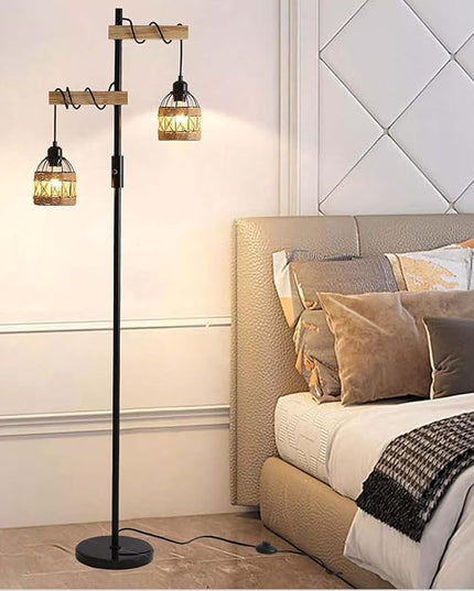 Dimmable Floor Lamp,Industrial Floor Lamp,Rustic Farmhouse Floor Lamp for Living Room Bedroom Office(Black) - LeafyLoom