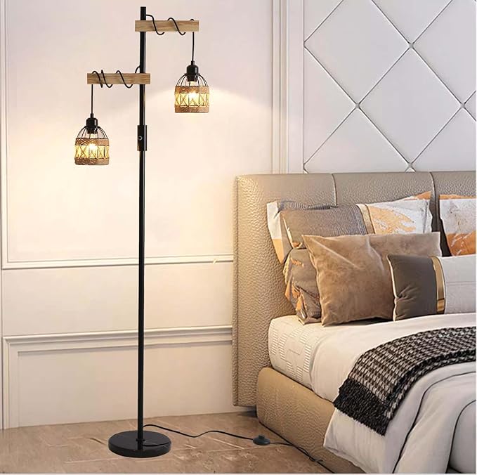 Dimmable Floor Lamp,Industrial Floor Lamp,Rustic Farmhouse Floor Lamp for Living Room Bedroom Office(Black) - LeafyLoom
