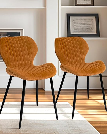CangLong Mid Century Modern Upholstered Dining Chairs with Metal Legs, Accent Chairs for Kitchen, Living Room, Set of 2, Brown - LeafyLoom