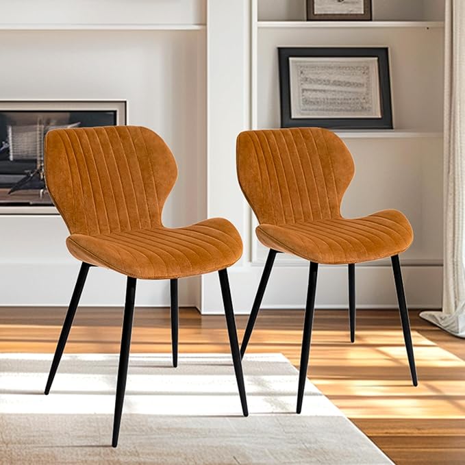 CangLong Mid Century Modern Upholstered Dining Chairs with Metal Legs, Accent Chairs for Kitchen, Living Room, Set of 2, Brown - LeafyLoom