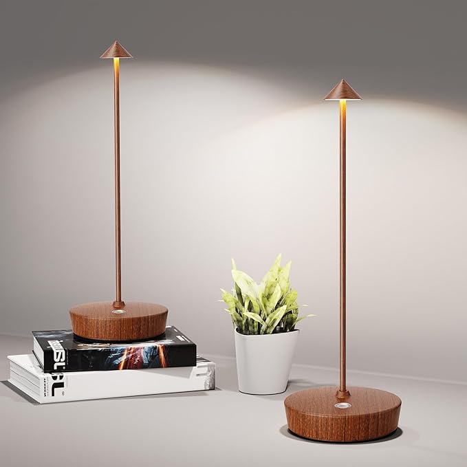 Cordless Table Lamps Rechargeable, 6000mAh Battery Operated LED Desk Lamp Outdoor Waterproof Portable Touch Dimmable Table Night Light for Patio Restaurant Dining Home Set of 2 Wood Grain - LeafyLoom