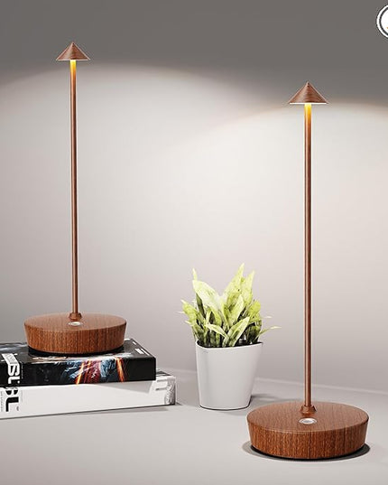 Cordless Table Lamps Rechargeable, 6000mAh Battery Operated LED Desk Lamp Outdoor Waterproof Portable Touch Dimmable Table Night Light for Patio Restaurant Dining Home Set of 2 Wood Grain - LeafyLoom