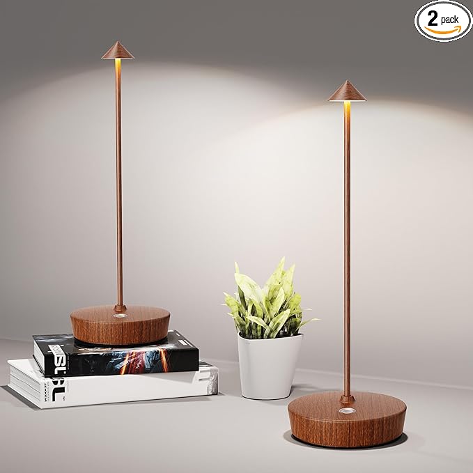 Cordless Table Lamps Rechargeable, 6000mAh Battery Operated LED Desk Lamp Outdoor Waterproof Portable Touch Dimmable Table Night Light for Patio Restaurant Dining Home Set of 2 Wood Grain - LeafyLoom