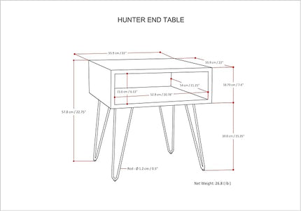 SIMPLIHOME Hunter Solid Mango Wood and Metal 22 inch wide Square Mid Century Modern End Side Table in Natural with Storage, 1 Shelf, for the Living Room and Bedroom - LeafyLoom