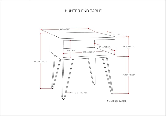 SIMPLIHOME Hunter Solid Mango Wood and Metal 22 inch wide Square Mid Century Modern End Side Table in Natural with Storage, 1 Shelf, for the Living Room and Bedroom - LeafyLoom