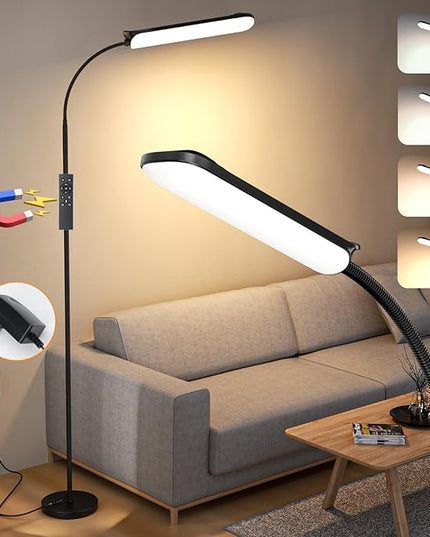 [2024 New] Frideko LED Floor Lamp, 18W 1800LM Super Bright Floor Light with Remote & Touch Control, Dimmable Timing 4 Colors Eye Caring Reading Light, Gooseneck Modern Standing Lamp for Living Room - LeafyLoom