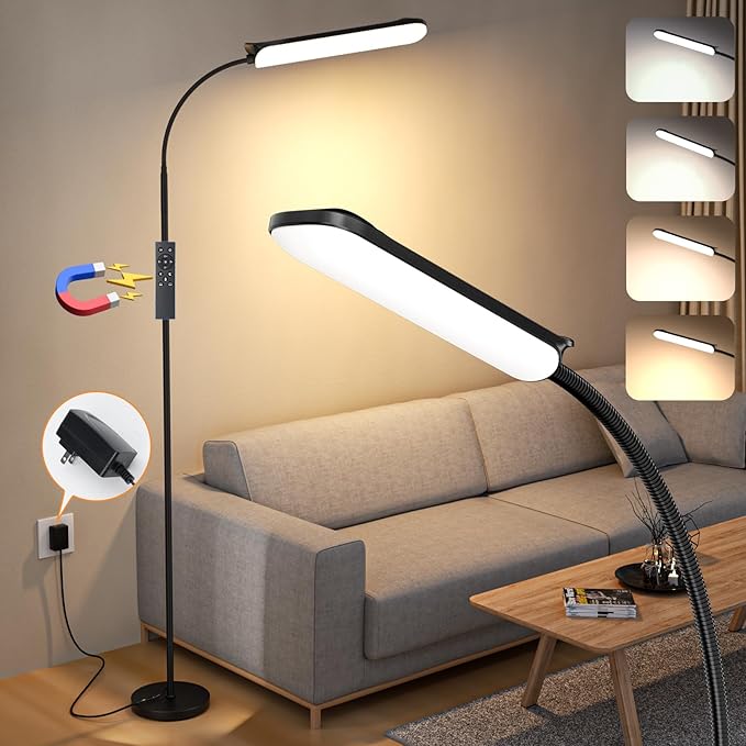 [2024 New] Frideko LED Floor Lamp, 18W 1800LM Super Bright Floor Light with Remote & Touch Control, Dimmable Timing 4 Colors Eye Caring Reading Light, Gooseneck Modern Standing Lamp for Living Room - LeafyLoom