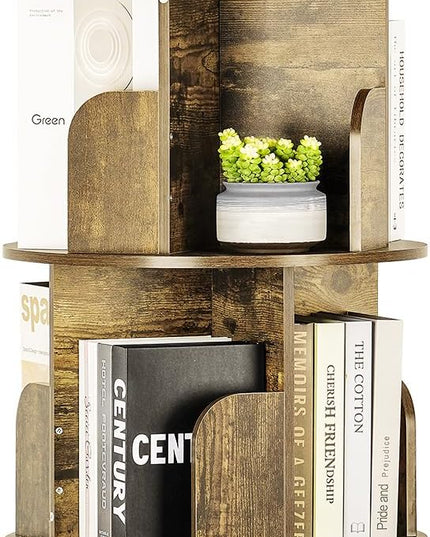 4 Tier Rotating Bookshelf kids, Small Corner Bookshelf for Small Space, 360 Display Floor Standing Bookcase Storage Rack, Wood Narrow Book Shelf Organizer for Home Office,Bedroom, Living Room - LeafyLoom