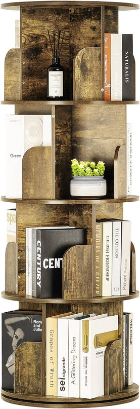4 Tier Rotating Bookshelf kids, Small Corner Bookshelf for Small Space, 360 Display Floor Standing Bookcase Storage Rack, Wood Narrow Book Shelf Organizer for Home Office,Bedroom, Living Room - LeafyLoom