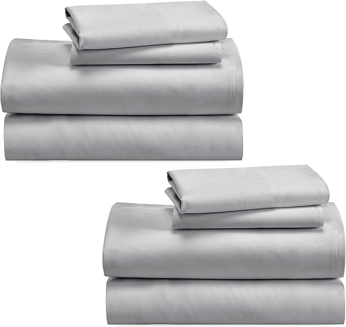 California Design Den 100% Cotton 2-Pack Sheets Set for Queen Size Bed, Soft & Durable Extra Deep Pocket Queen Size Sheet Sets, Queen Sheet Set with Sateen Weave, Cooling Sheets (Light Grey) - LeafyLoom