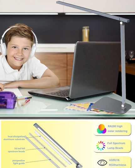 LED Desk Lamp Touch Control Aluminum Alloy Study Table Lamp Dimmable Eye-Caring,Bright Angle Adjustable Timer Portable Desk Light Wired for Home/Office/Dorm Work Reading Light with USB Cable - LeafyLoom