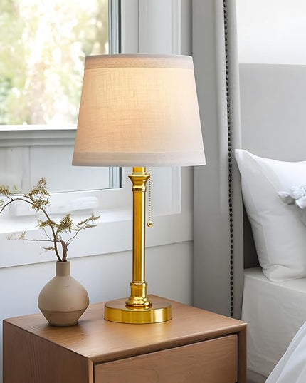 Oneach 19.5'' Gold Table Lamp for Living Room Nightstand Modern Lamps Brass Table Lamp for Bedroom Metal Bedside Lamp with White Drum Shade - LeafyLoom