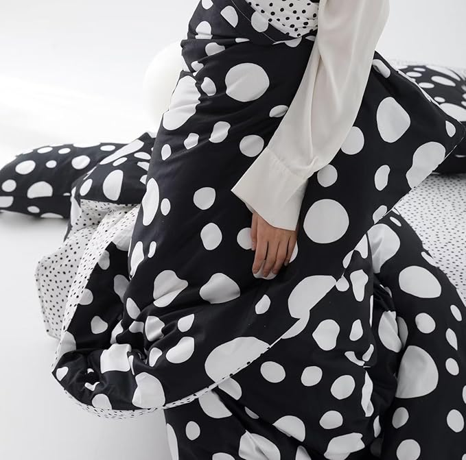 White Polka Dots Comforter California King Black White Dots Print Reversible Gingham Cal King Bedding Comforter Set Boys Girls Black White Bed Sets Soft 3Pcs Cal King Comforter Sets - LeafyLoom