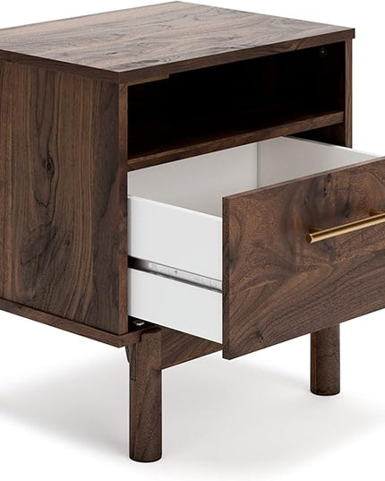 Signature Design by Ashley Calverson Modern 1 Drawer Nightstand with Open Cubby, Dark Brown - LeafyLoom