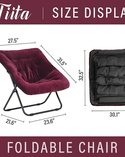 Tiita Comfy Saucer Chair, Soft Faux Fur Oversized Folding Accent Chair, Lounge Lazy Chair for Kids Teens Adults, Metal Frame Moon Chair for Bedroom, Living Room, Dorm Rooms - LeafyLoom