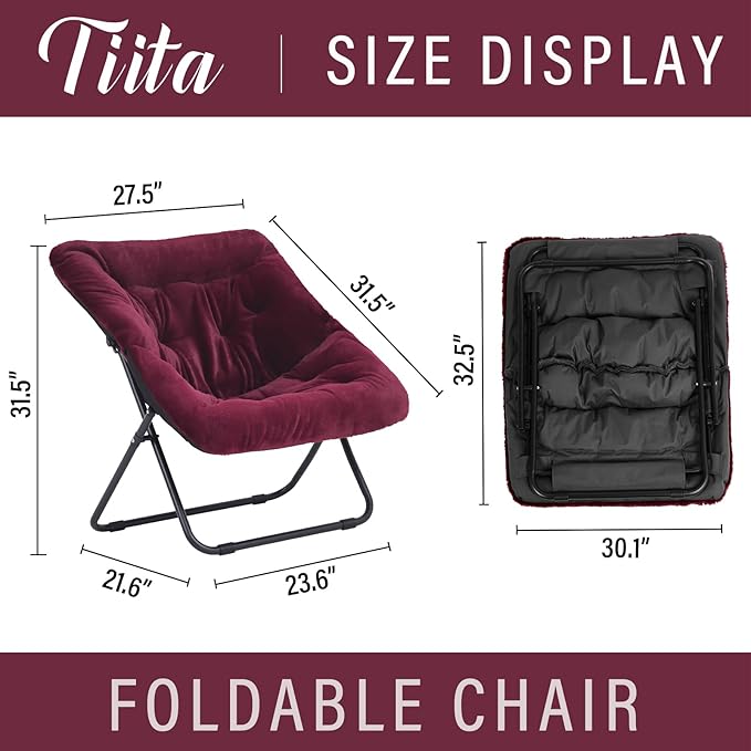 Tiita Comfy Saucer Chair, Soft Faux Fur Oversized Folding Accent Chair, Lounge Lazy Chair for Kids Teens Adults, Metal Frame Moon Chair for Bedroom, Living Room, Dorm Rooms - LeafyLoom