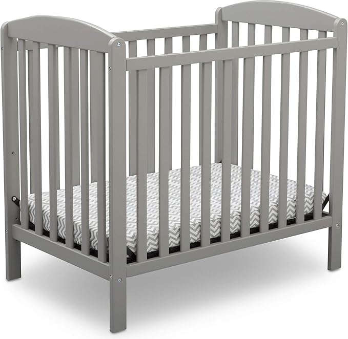 Delta Children Emery Mini Convertible Baby Crib & Twinkle Stars 3-Inch Waterproof Mini Crib Mattress, Grey - LeafyLoom