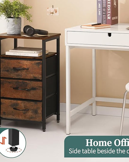 Yoobure Night Stand with Charging Station, 16 Colors LED Nightstand with USB Ports and Outlets, End Table with 3 Fabric Drawers and Storage Shelf, Bedside Tables Small Dresser for Small Space Brown - LeafyLoom