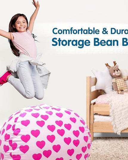 Lukeight Stuffed Animal Storage Bean Bag Chair Cover for Kids, Zipper Beanbag Chair Cover for Organizing Toddler & Kids' Rooms Plush Toys (Heart Velvet, X-Large) - LeafyLoom