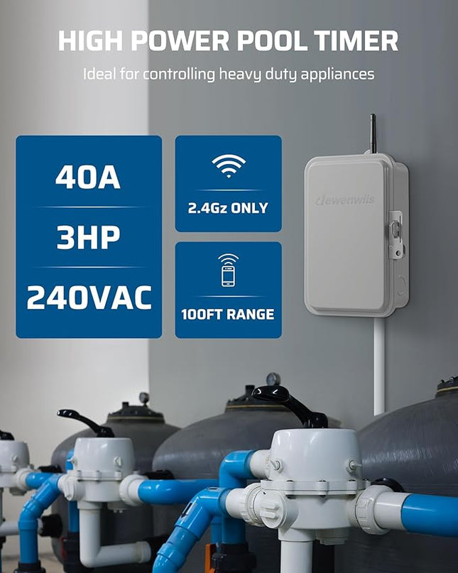 DEWENWILS Pool Pump Timer, Outdoor Smart WiFi Box, Heavy Duty 40A 240VAC 3HP Wireless Controller Timer for Pool, Water Heater, Compatible with Smart Phone, Alexa, Google Assistant, ETL Listed DEWENWILS