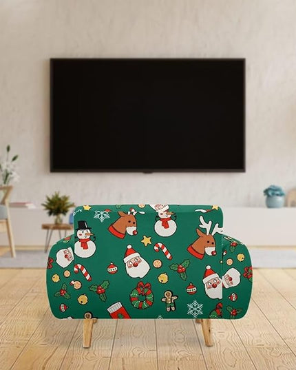 FKELYI Christmas Decorations Green Sofa Slipcover Santa Claus Stretch Sofa Couch Cover for Indoor Washable Furniture Protector with Elastic Bottom M FKELYI