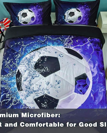 Andency 3D Soccer Comforter Full(79x90 Inch), 3 Pieces(1 Soccer Comforter, 2 Pillowcases) Sport Microfiber Soccer Comforter Set Bedding Set for Boy Kids Teens - LeafyLoom