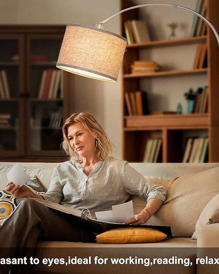 Floor Lamp for Living Room, Dimmable Arc Floor Lamp with Adjustable Head, Silver Finish Modern Floor Lamp, Over Couch Tall Standing Hanging Lights for Reading, Bedroom, Office, 9W 3000K Bulb Included - LeafyLoom