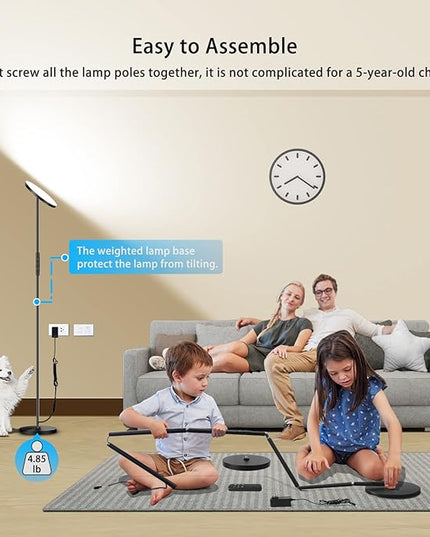 LED Floor Lamp, 2400LM Super Bright Standing Lamp 250W Equivalent with 2700K-6500K Stepless Dimming, Modern Torchiere Sky Lamp with Remote & Touch Control, 69" Tall Lamp for Living Room Bedroom Office - LeafyLoom