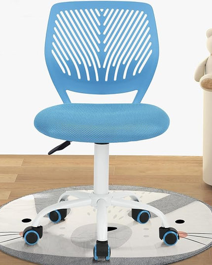 FurnitureR Desk Chair Small Study Chairs Armless for Child Kids Teens, Swivel Rolling Lightweight Task Chair with Wheels and Mesh Padded Cushion, Blue - LeafyLoom