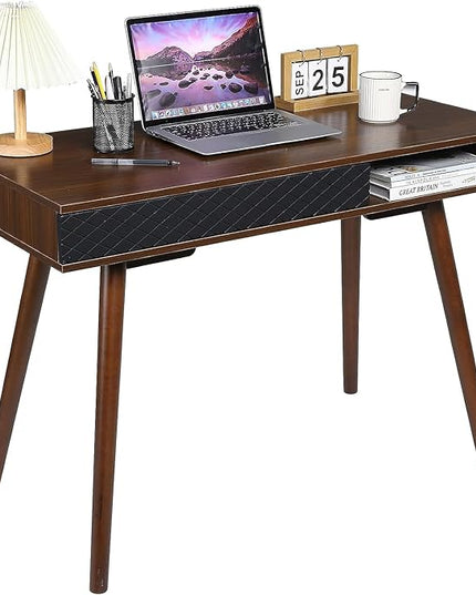 GAOMON Modern Home Office Writing Desk, 42 Inch Computer Table Desk with Drawers, Simple Mid Century Modern Desk, Walnut - LeafyLoom