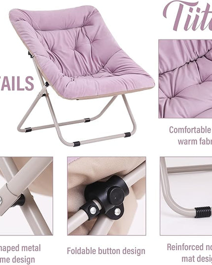 Tiita Comfy Saucer Chair, Soft Faux Fur Oversized Folding Accent Chair, Lounge Lazy Chair for Kids Teens Adults, Metal Frame Moon Chair for Bedroom, Living Room, Dorm Rooms - LeafyLoom