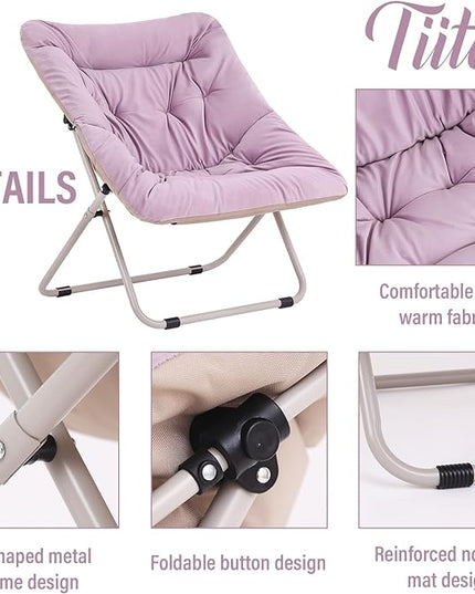 Tiita Comfy Saucer Chair, Soft Faux Fur Oversized Folding Accent Chair, Lounge Lazy Chair for Kids Teens Adults, Metal Frame Moon Chair for Bedroom, Living Room, Dorm Rooms - LeafyLoom