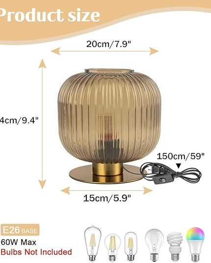 desk lamp, blue glass lampshade, modern glass desk lamp with plug-in style, medieval Bohemian style retro desk lamp, suitable for home decoration, bedroom, and office countertop - LeafyLoom