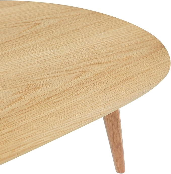 FIRMINANA Small Oval Coffee Table Mid Century Modern for Living Room Center Minimalist Display Coffe Table,Nature Wood,18.9" D x 33.47" W 15.75" H - LeafyLoom