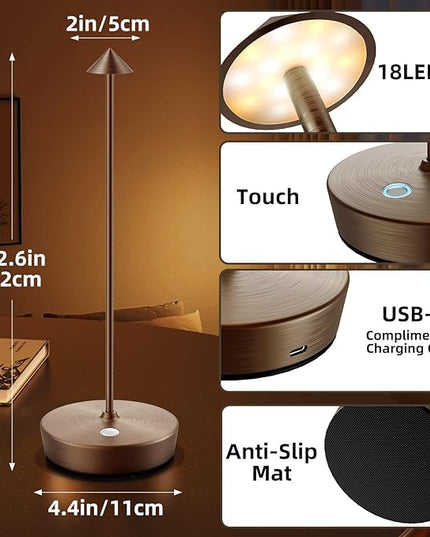 Cordless Rechargeable Table Lamp-6000mAh Outdoor Waterproof Battery Operated Table Light-LED Touch Dimmable Desk Lamps-Patio Dining Restaurant Home Living Room Brown - LeafyLoom