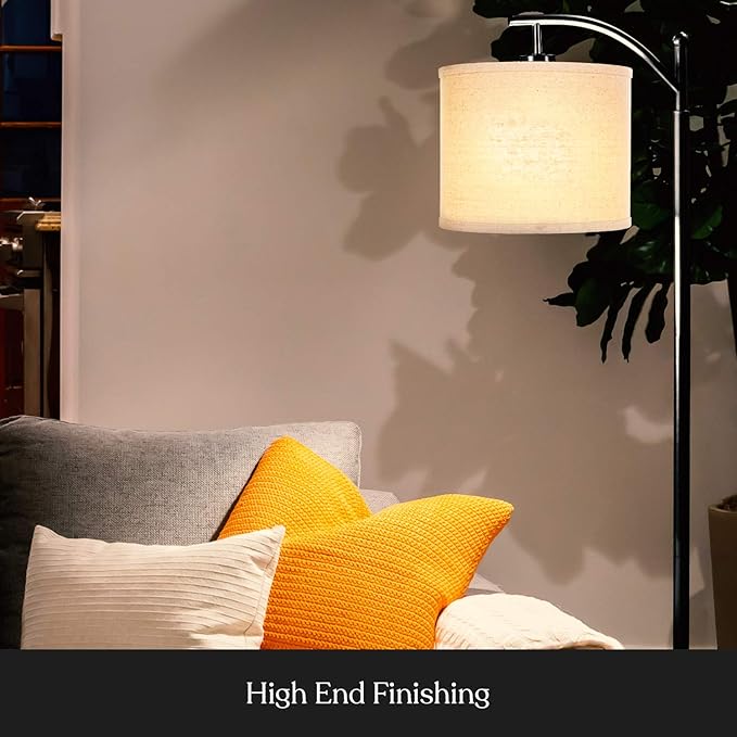 Brightech Montage LED Floor Lamp – Modern Floor Lamp for Living Rooms & Office, Tall Lamp with Arc Hanging Shade – Standing Lamp for Bedroom Reading, Mid-Century Pole Lamp for Farmhouse Style - Black - LeafyLoom